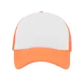 Detalle de gorra trucker naranja con panel frontal blanco para personalización por transferencia - Ajustable / Naranja y blanco