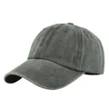 Detail of charcoal grey washed cotton baseball cap showing vintage texture and eyelets - Adjustable / Army Green