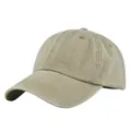Detailed macro view of khaki washed cotton baseball cap with six-panel design and eyelets - Adjustable / Khaki Green