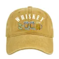 Detailansicht der gelben gewaschenen Baumwoll-Basecap mit Whiskey-Grafikstickerei - Gelb