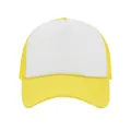 Primer plano de gorra tipo trucker amarilla y blanca con malla transpirable y visera curva - Ajustable / Amarillo y Blanco