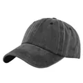Detail view of washed cotton fabric and embroidery eyelets on vintage baseball cap - Adjustable / Washed Black