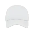 Front view of a white two-tone mesh trucker hat with a plain foam front and curved brim - Adjustable / White