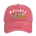 Nahaufnahme der roten Vintage-Canvas-Textur und des weißen WHISKEY-Aufdrucks der Kappe - Wassermelonenrot