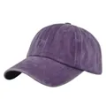 Detailed view of purple washed cotton twill fabric and stitching on baseball cap - Adjustable / Purple