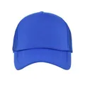 Close-up of royal blue mesh trucker hat featuring sponge front and reinforced stitching - Adjustable / Blue