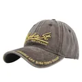 Detail of Bourbon St. New Orleans embroidery on washed grey vintage cotton baseball cap - Coffee