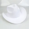 Detailed close-up showing the curved brim and felt texture of a white wool cowboy hat - 54cm / White