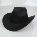 Classic black wool felt western cowboy hat with wide brim and triple-dent crown design - 54cm / Black
