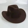 Detail of dark brown western cowboy hat with reinforced stitching on the curved brim - 54cm / Coffee