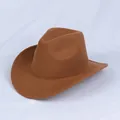 Detail view of the brown wool felt cowboy hat with fine stitching and wide brim - 54cm / Khaki