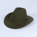 Detailed close-up of dark olive green wool felt wide brim cowboy hat texture and shape - 54cm / Army Green