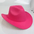 Detail view of double stitching on fuchsia wool western cowboy hat brim and felt texture - 54cm / Rose Red