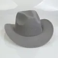 Close-up of grey wool felt western cowboy hat showing textured crown and curved brim - 54cm / Gray