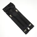 Close-up of black satin bowtie and elastic suspenders set on display card with metal clips - Adult Double Layer Bow Tie (01I) / Black