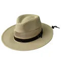 Breathable beige straw fedora sun hat with mesh side panels and adjustable chin strap - M (56-58cm) / Beige