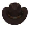 Klassischer dunkelbrauner Western-Cowboyhut aus Filz mit Bullenkopf-Schnalle und Nieten - Kaffeebraun / Erwachsenengröße