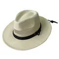 Classic cream straw sun hat with breathable mesh crown and black leather trim for outdoors - M (56-58cm) / Milk White