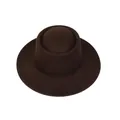 Minimalist dark brown wool felt fedora hat with a flat brim and round crown for women - One Size (56-58cm) / Coffee