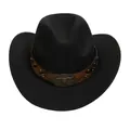 Schwarzer Cowboyhut im Western-Stil mit Lederband und Bullenkopf-Schnalle aus Metall - Schwarz / Erwachsenengröße