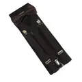 Dark brown elastic suspenders and bowtie set with three silver clips on display card - Adult Double Layer Bow Tie / Coffee