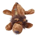 Dettaglio ravvicinato dell'astuccio leone in peluche con pelliccia morbida e zip in metallo - Leone Marrone Scuro