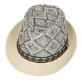 Detail van retro strohoed met etnische geborduurde band en zwart geometrisch vlechtwerk - M / Zwart