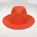Detail of orange wool felt fedora with structured crown and clean edge stitching - M (56-58cm) / Orange