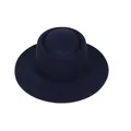 Women's wide brim wool felt boater hat in deep navy blue with unique domed crown - One Size / Navy Blue