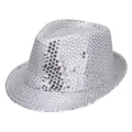 Detailed view of silver sequined jazz hat showing reflective circular sequins and crown - M (56-58cm) / Silver