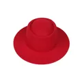 Chic red wool felt flat top boater hat for women featuring a minimalist round crown design - One Size / Red