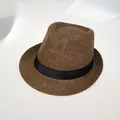 Chapeau fedora classique en paille marron foncé avec ruban noir pour protection solaire - Kids (54-56cm) / Café Foncé