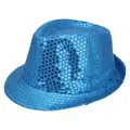 Sparkling blue sequined fedora hat for stage performances and party decorations - M (56-58cm) / Sky Blue