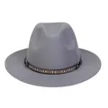 Grey wool felt jazz hat with ethnic geometric band and silver metal ring detail - 56-58cm / Navy Blue