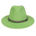 Lime green wool fedora hat with ethnic patterned band and structured brim for women - 56-58cm / Fruit Green