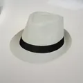 Chapeau fedora en paille blanche classique avec ruban satin noir contre le soleil - Kids (54-56cm) / Blanc Lait