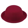Detail of the high-quality dark red wool felt bowler hat with a vintage curled brim - M / Red