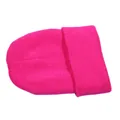 Close-up of bright pink knitted beanie showing fine texture and ribbed fold-over cuff - One Size / Rose Red