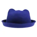 Dettaglio cappello in feltro di lana blu reale con graziose orecchie di gatto in 3D - Bambini / Blu
