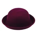 Detail of the curled brim and smooth felt texture of this elegant purple dome hat - M / Fuschia