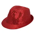 Sparkly red sequin jazz fedora hat with satin ribbon for party stage performances - M (56-58cm) / Red