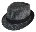 Dettaglio di cappello fedora vintage britannico con trama pied-de-poule nera e grigia - M (56-58cm) / Grigio nero