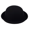 Classic black wool felt bowler hat with rounded crown and curled brim on white background - M / Black