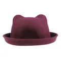 Chapeau melon d'hiver en feutre avec oreilles de chat violet foncé et bord roulé - Bordeaux