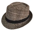 Dettaglio cappello Fedora vintage britannico in tweed scozzese marrone con nastro nero - M (56-58cm) / Kaki
