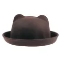 Chapeau melon en feutre de laine marron foncé avec oreilles de chat mignonnes - Café