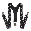 Classic black and white polka dot Y-back elastic suspenders with three metal clips - Kids / 60CM / Black Polka Dot
