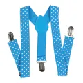 Bright blue Y-back elastic suspenders with white polka dots and silver metal clips - Kids / 60CM / Light Blue Polka Dot