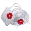 White straw sun hat and matching sunflower handbag set for children and toddlers - Hat Circumference 52cm / White