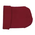 Detailed close-up of dark red knitted beanie featuring vertical ribbed texture and cuff - One Size / Burgundy
